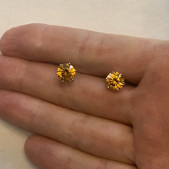 Lustro Stella Finest Yellow CZ Stud Earrings in Platinum over Sterling Silver - Picture 6 of 8